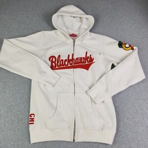 Chicago Blackhawks Hoodie Womens Large White Red Jacket NHL Hockey Sports Zip Up